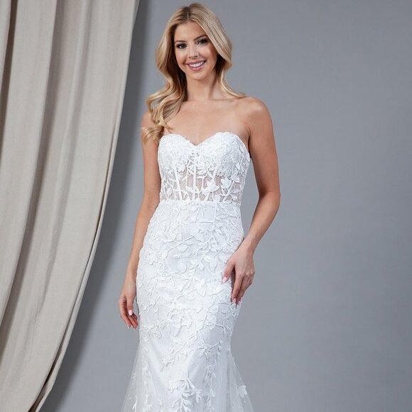 NEW LONG OFF THE SHOULDER SLEEVELESS EMBROIDERED GOWN WITH LACED UP BACK AC 7024